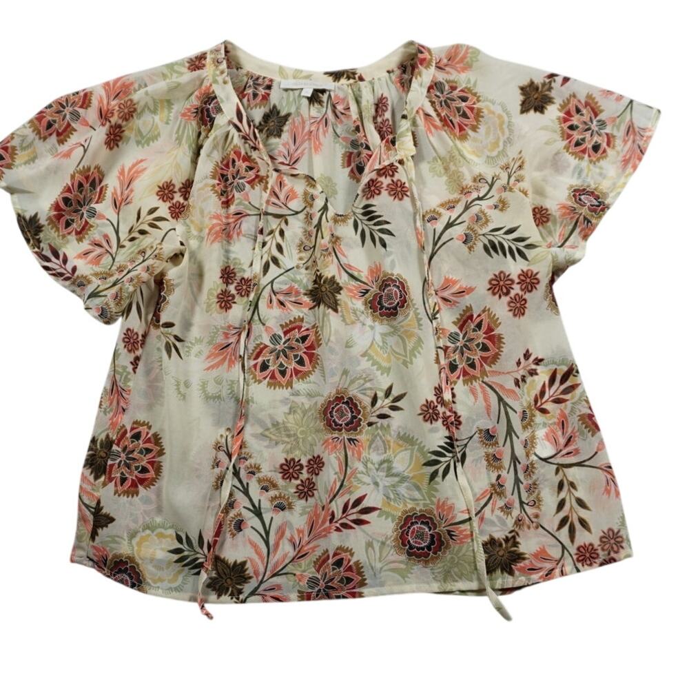 Olivaceous Floral Short Sleeve Blouse Small
